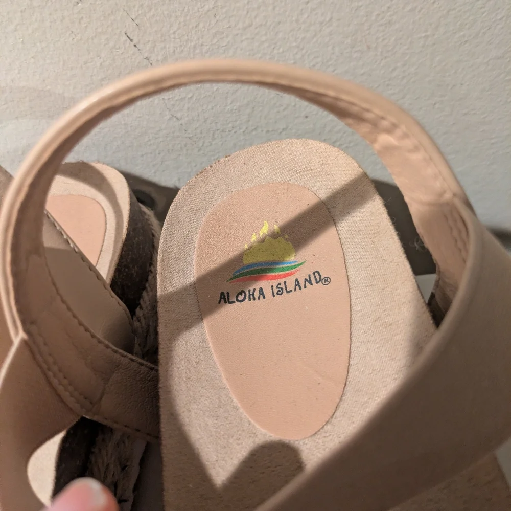 Aloha Island Beige Strappy Espadrille Sandals Size 8